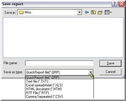 Save Report Save As Types